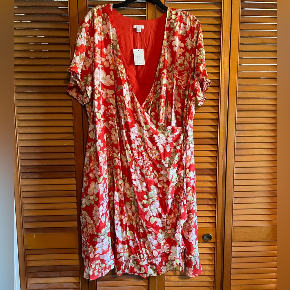 J. Jill Floral Flutter Sleeve Wrap Dress nwt